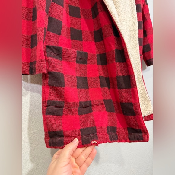 Eddie Bauer Robe Red Black Buffalo Plaid Sherpa-Lined Cardigan Sleep Women S - Picture 3 of 9